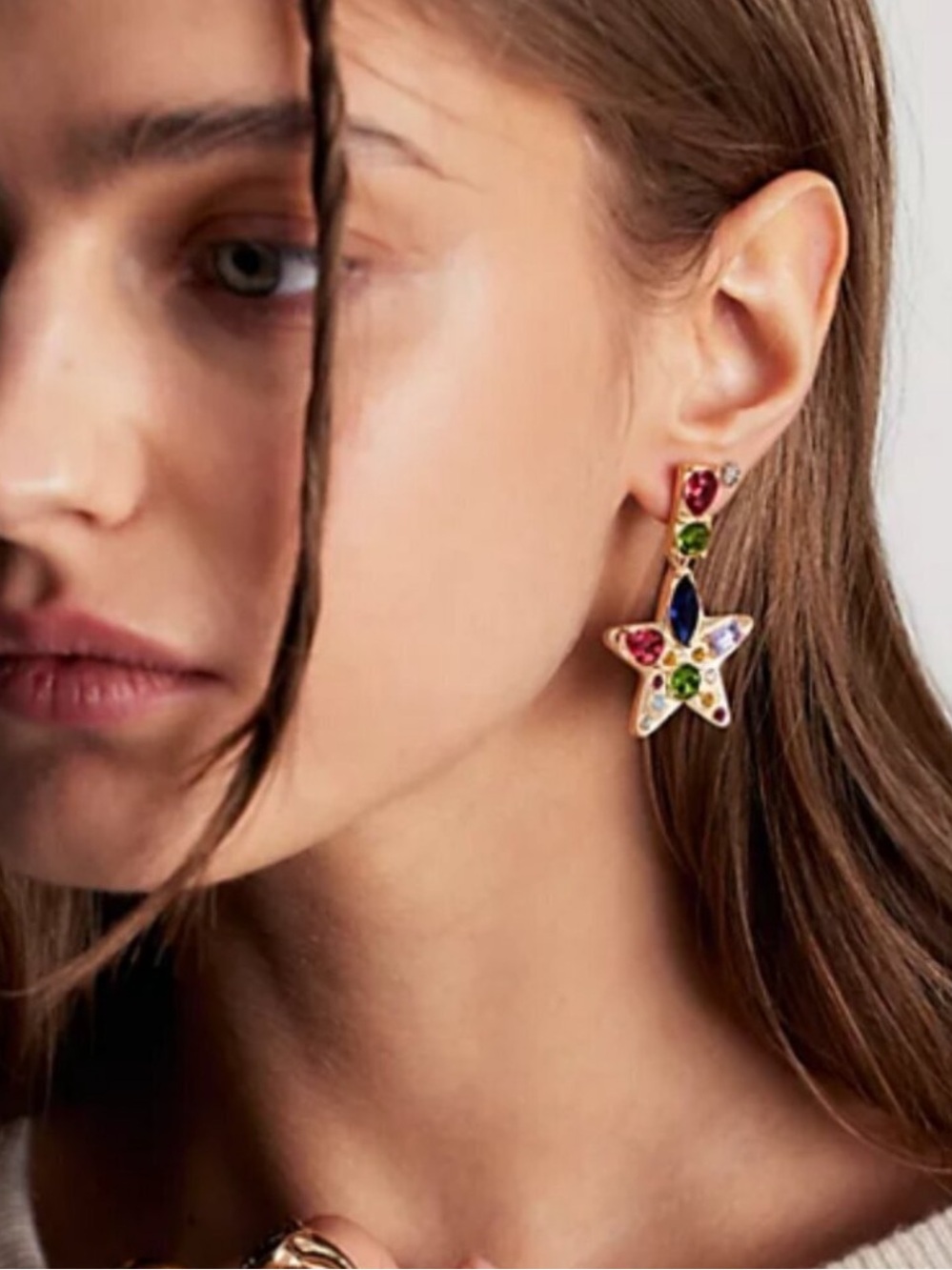 NWT Free People Nancy Ann Star multi Gem stone Silver Earrings - Picture 7 of 9